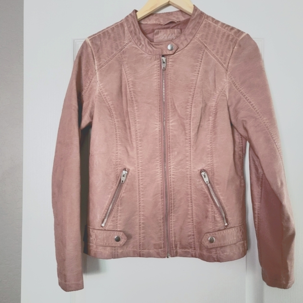 Distressed Pink Moto Jacket, Vegan Leather, Size S